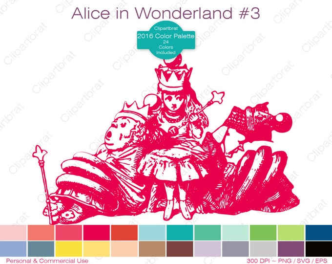ALICE IN WONDERLAND Clipart Commercial Use Clipart Queen of Hearts 2016 24 Color Palette John Tenniel Digital Sticker Vector Png Eps Svg
