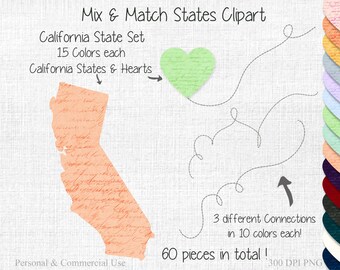 CALIFORNIA STATE to STATE Clipart Commercial Use Clipart Mix & Match Home State Wedding Clipart California Map United States Shapes Clipart