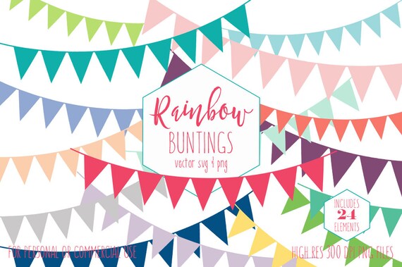 Rainbow Bunting Banner Clipart For Commercial Use Planner Etsy