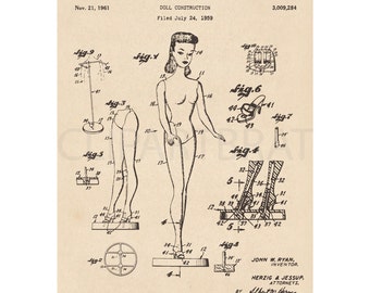 1959 BARBIE DOLL Printable Art Print Intsant Download Barbie Patent Diagram Digital Art Antique Barbie Doll wall Art Printable Poster Art