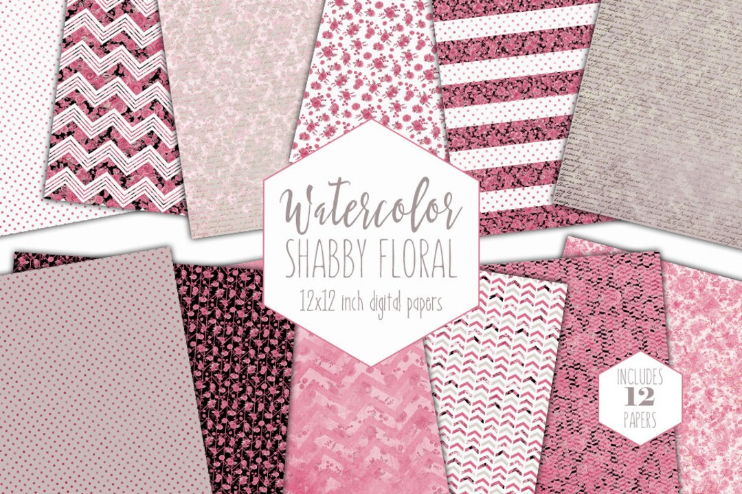 PINK WATERCOLOR FLORAL Digital Paper Pack Commercial Use - Etsy