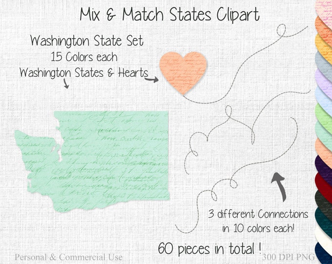 FAMILY COUPLES State to State Clipart Commercial Use Clipart Mix & Match Home State Wedding Graphics Washington State Home Town Map clipart