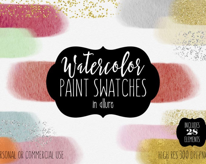 WATERCOLOR & GOLD Paint Strokes Clipart Commercial Use Clip Art Watercolor Brush Rectangles Silver Rose Gold Confetti Textures Logo Graphics