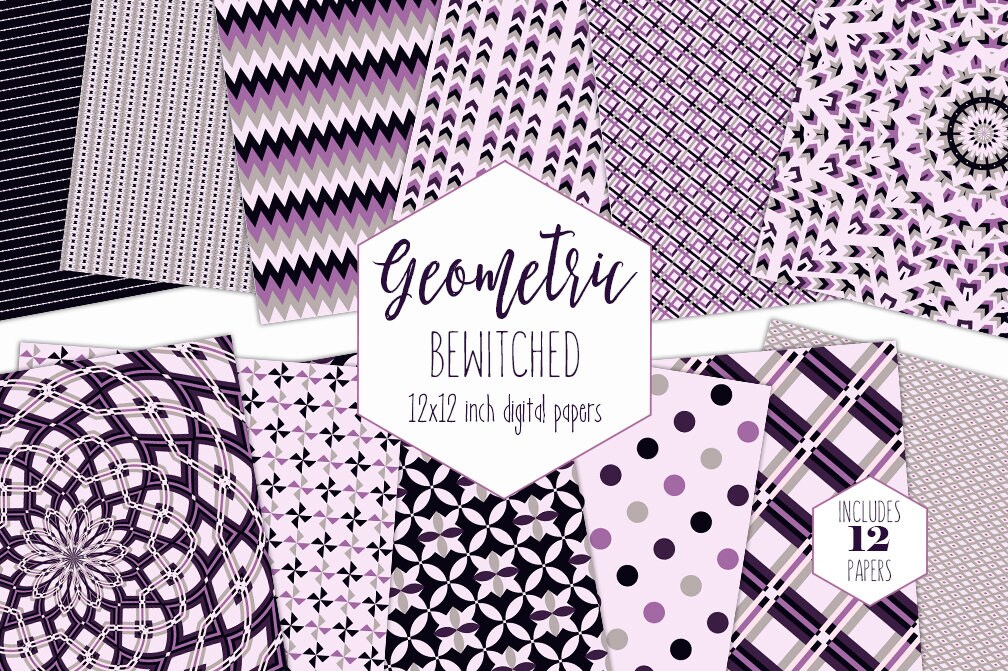 Download Purple Black Geometric Digital Paper Pack Mandala Backgrounds Plaid Scrapbook Halloween Patterns Party Printable Commercial Use Clipart