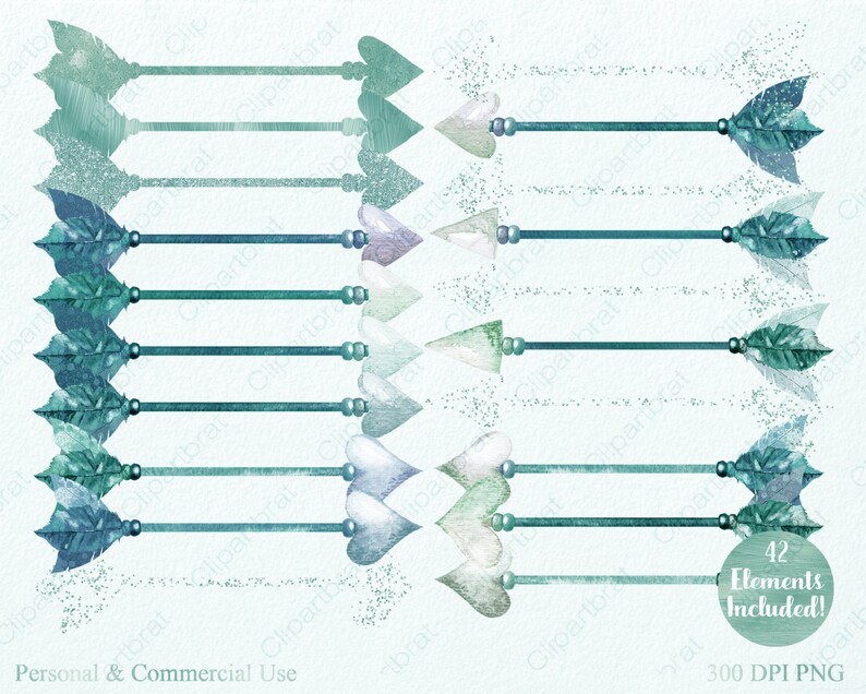 TEAL MINT ARROW Clipart Commercial Use Clip Art 42 Watercolor - Etsy