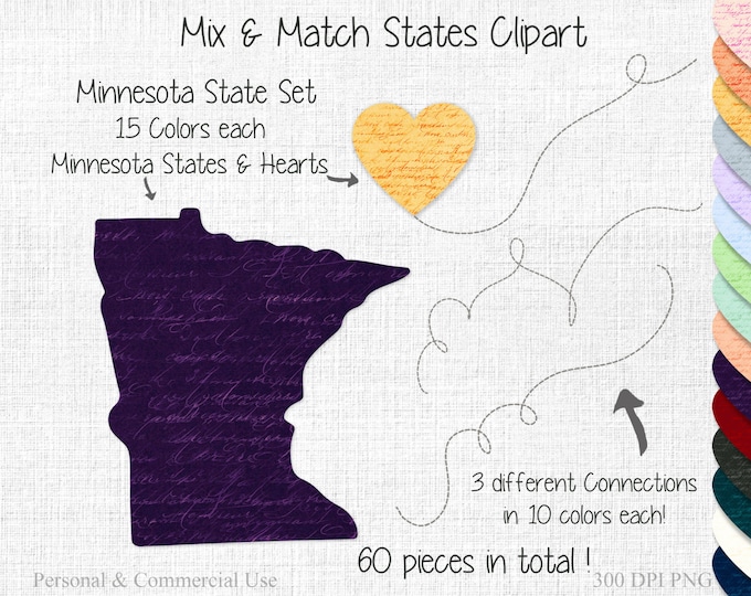STATE to STATE WEDDING Clipart Commercial Use Clipart Mix & Match Home State Shapes Minnesota Map United States Shapes Valentine's Day