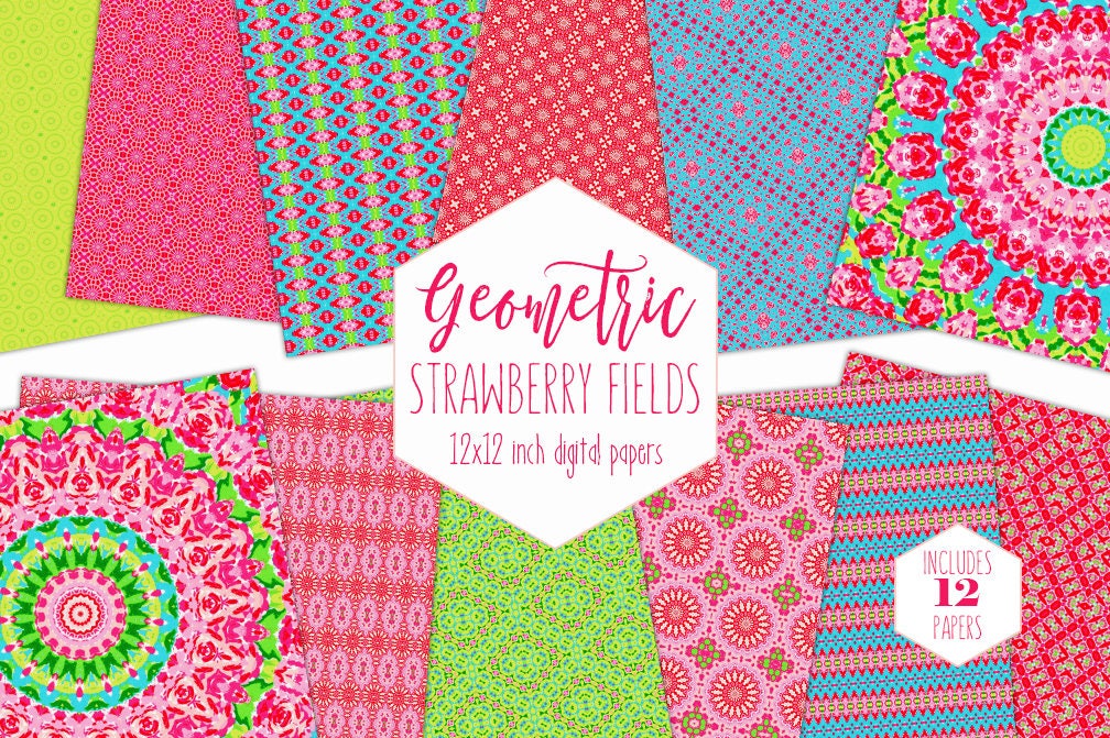 Bright Pink Summer Digital Paper Pack Strawberry Lime Green