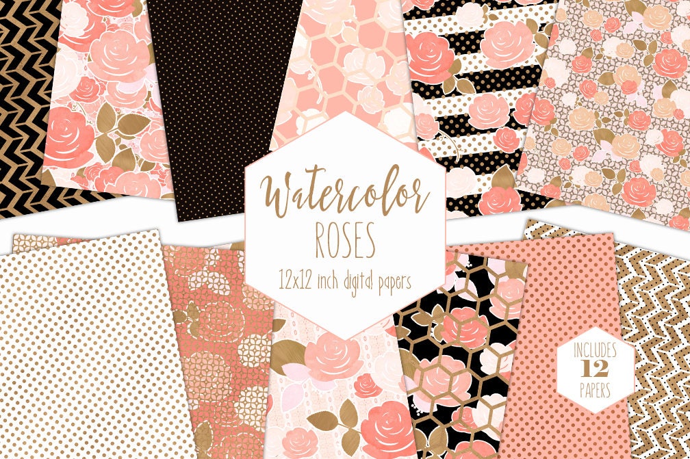 Pink and Black Digital Paper Pack, Pink Digital Backgrounds