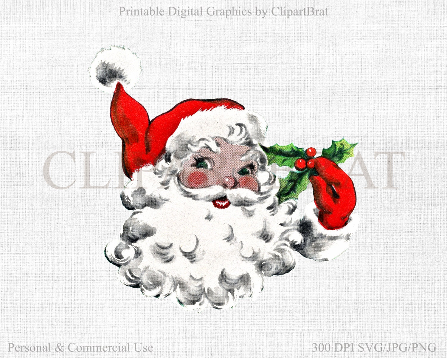 Download RETRO SANTA CLAUS Clipart for Commercial Use Christmas Clip Art Vintage Santa Svg Hat & Holly ...