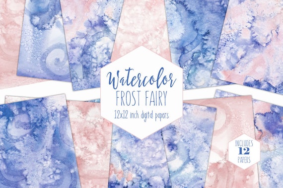 Frozen Watercolor Digital Files Winter Watercolor Textures 12 Blue Ombre Digital Paper Commercial Use OK Pastel Wedding Backgrounds