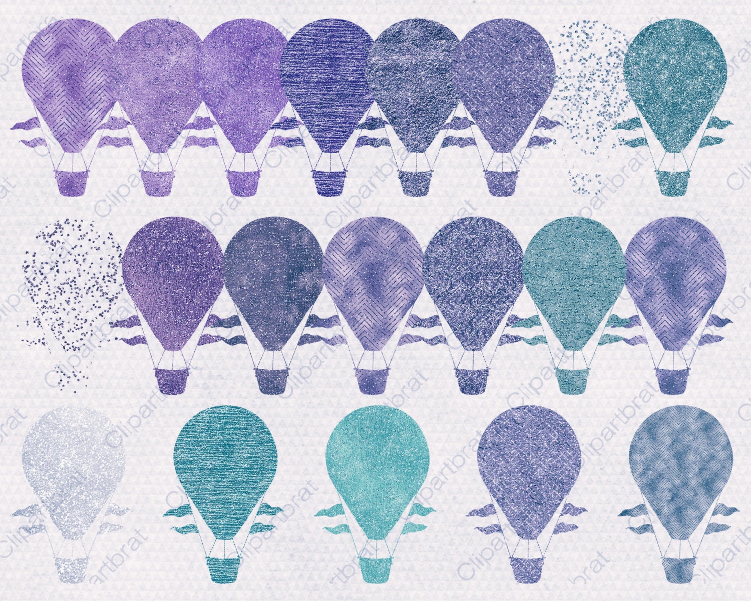 Download TEAL & PURPLE Hot Air Balloon Clipart for Commercial Use ...