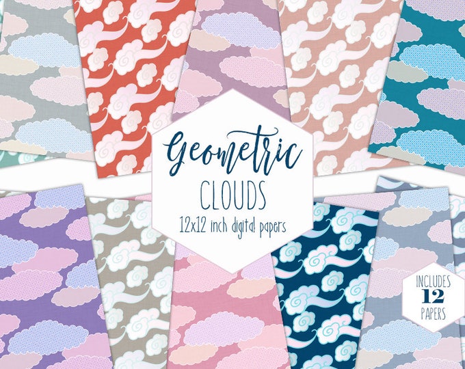 CUTE RAINBOW CLOUD Digital Paper Pack Sky Backgrounds Fluffy Cloud Scrapbook Papers Kids Patterns Party Printable Commercial Use Clipart