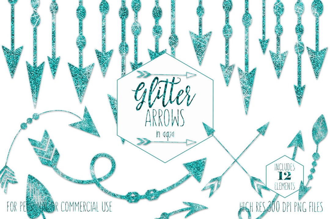 TEAL GLITTER ARROW Clipart for Commercial Use Clip Art Aqua - Etsy