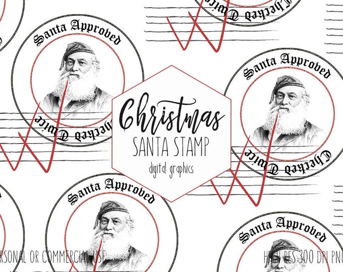 SANTA CLAUS CLIPART for Commercial Use Christmas Clip Art Checked Twice Stamp of Approval Vintage Santa Stamp Diy Holiday Tags & Gifts