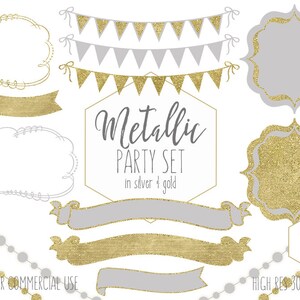SILVER &amp; GOLD Party Clipart Commercial Use Planner Clip Art - Etsy
