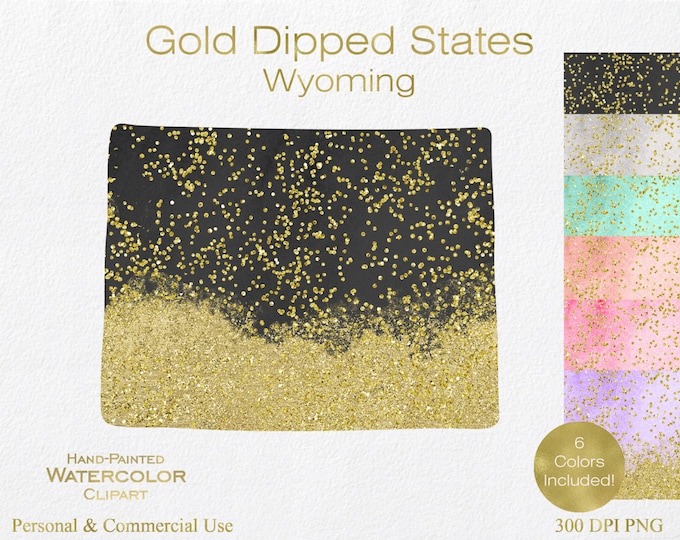 WATERCOLOR & GOLD WYOMING Clipart Commercial Use Clipart United States Shapes Wedding Clipart Gold Confetti Dust Wyoming Clip Art Graphics