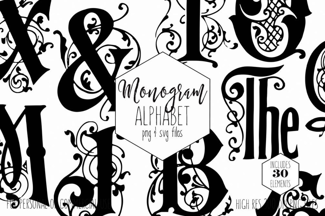 VINE MONOGRAM ALPHABET Clipart for Commercial Use Svg Letters - Etsy