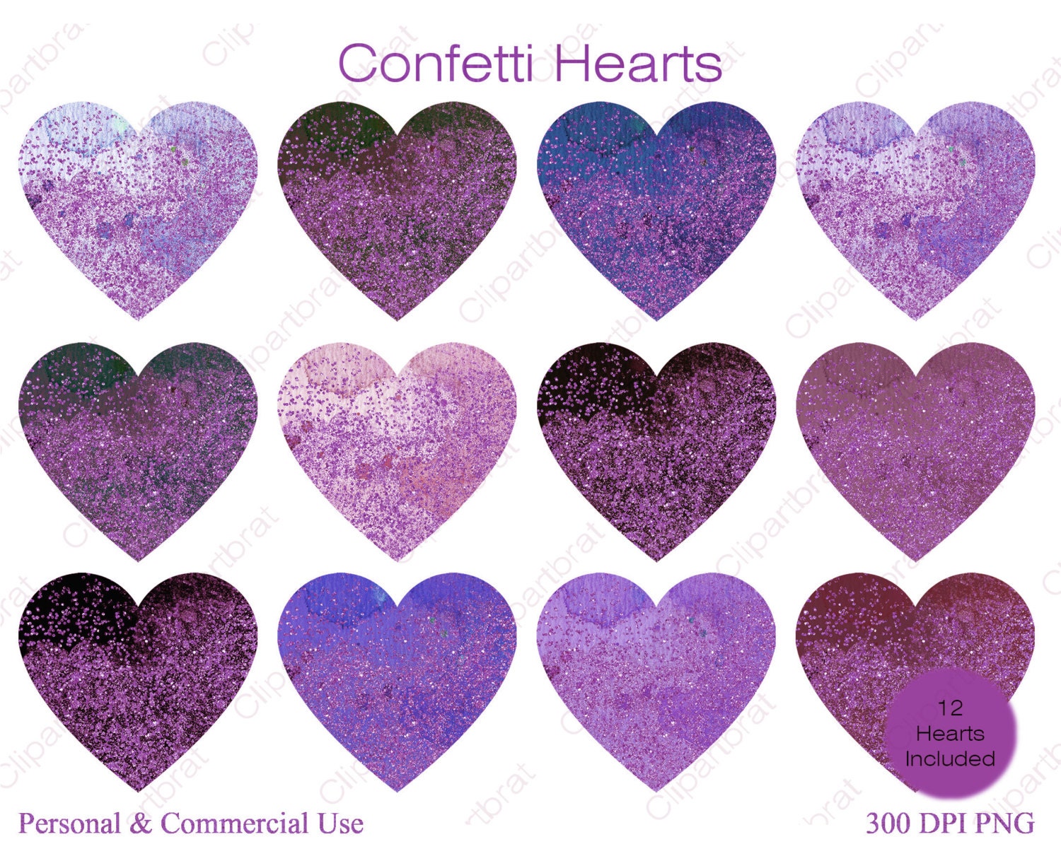 Download PURPLE WATERCOLOR HEARTS Clipart for Commercial Use Clip ...