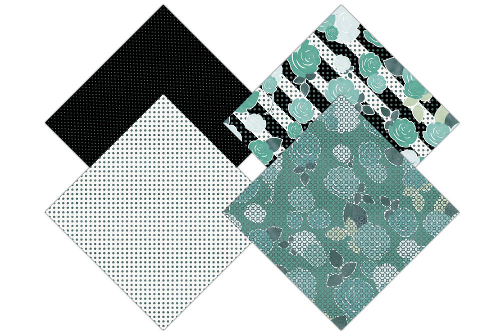 TEAL WATERCOLOR FLORAL Digital Paper Pack Commercial Use ...