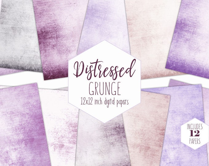 PURPLE GRUNGE Digital Digital Paper Pack Antique Distressed Backgrounds Textured Scrapbook Paper Patterns Party Printable Commercial Use