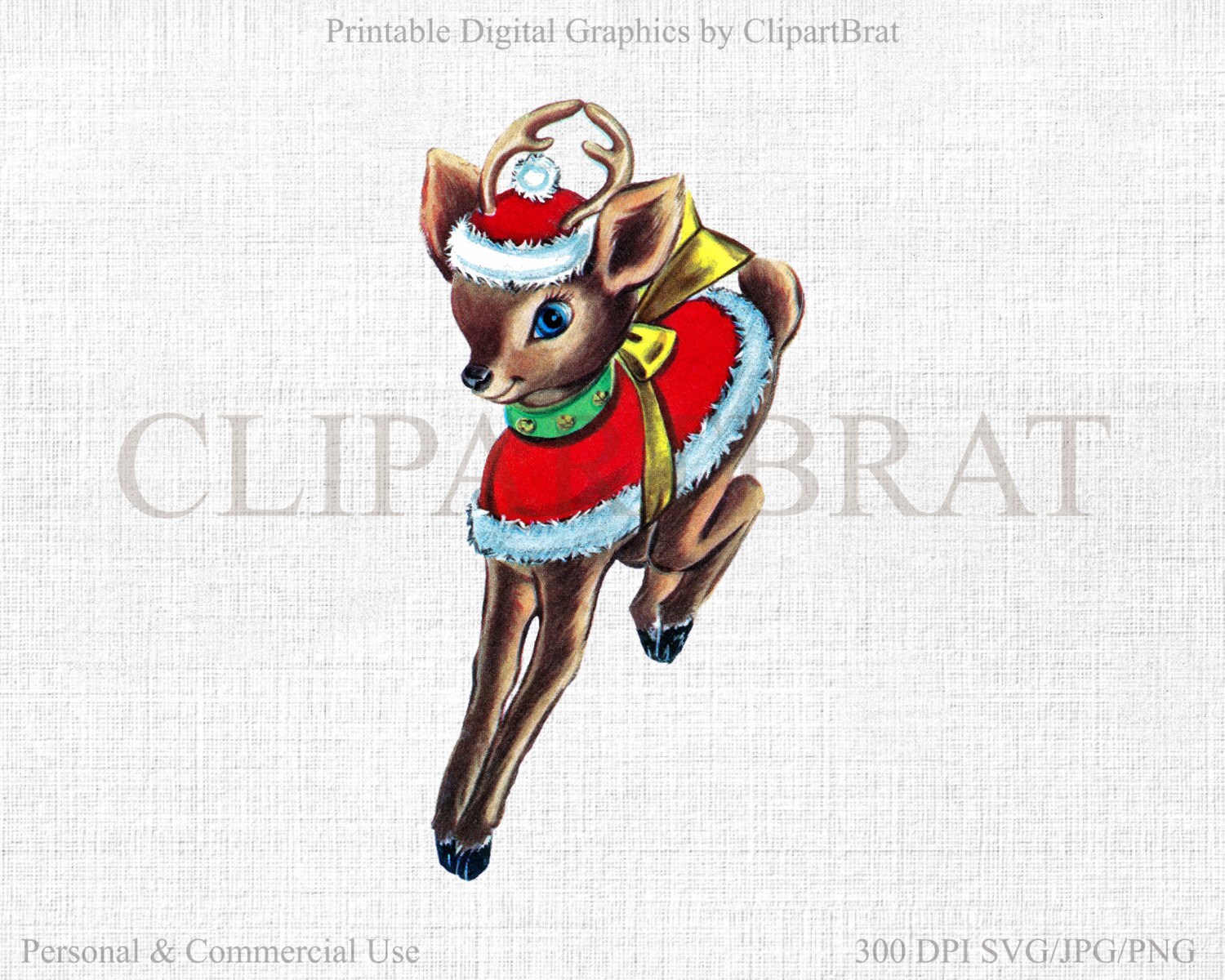 Download RETRO REINDEER Clipart for Commercial Use Cute Christmas Clip Art Vintage Santa Reindeer with ...