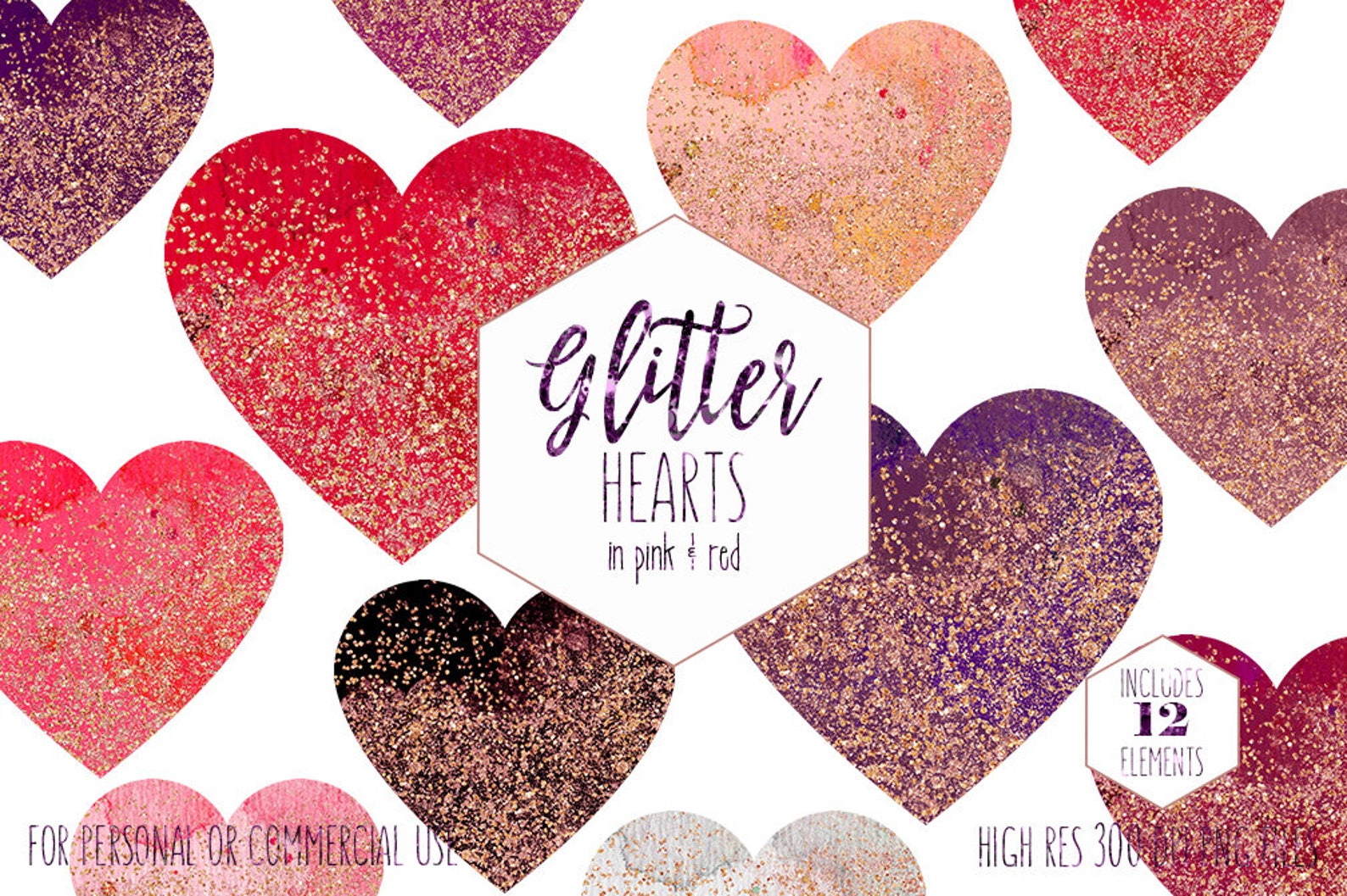 ROSE GOLD &amp; PINK Hearts Clipart for Commercial Use Clip Art - Etsy