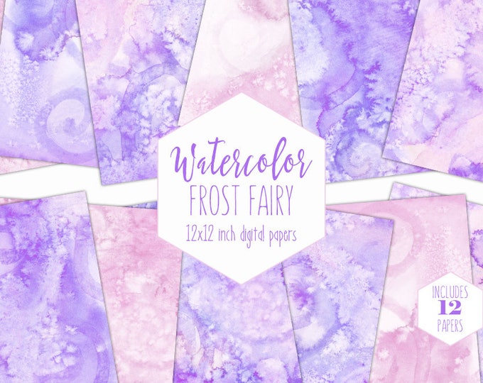 PINK & PURPLE WATERCOLOR Digital Paper Pack Commercial Use Backgrounds Lavender Scrapbook Papers Watercolour Textures Girl Birthday Clipart