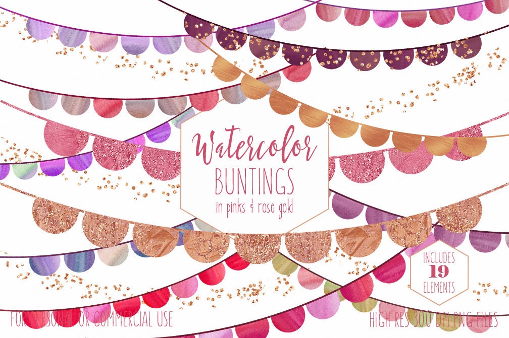 Bunting Banner Clipart Commercial Use Watercolor Clip Art