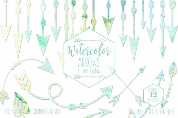 Mint Watercolor Arrow Clipart Commercial Use Clip Art Arrow Etsy