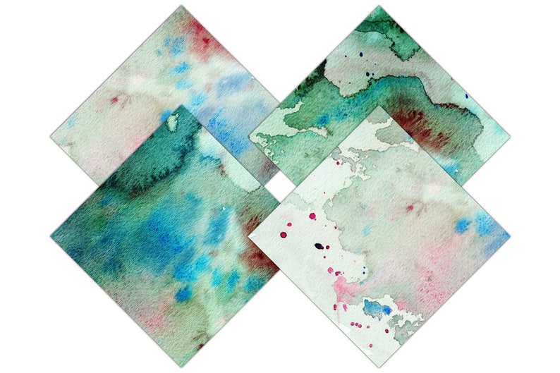 TEAL WATERCOLOR SPLATTER Digital Paper Pack Commercial Use Backgrounds Aqua Blue Mint Green Scrapbook Papers Real Watercolour Wash Textures