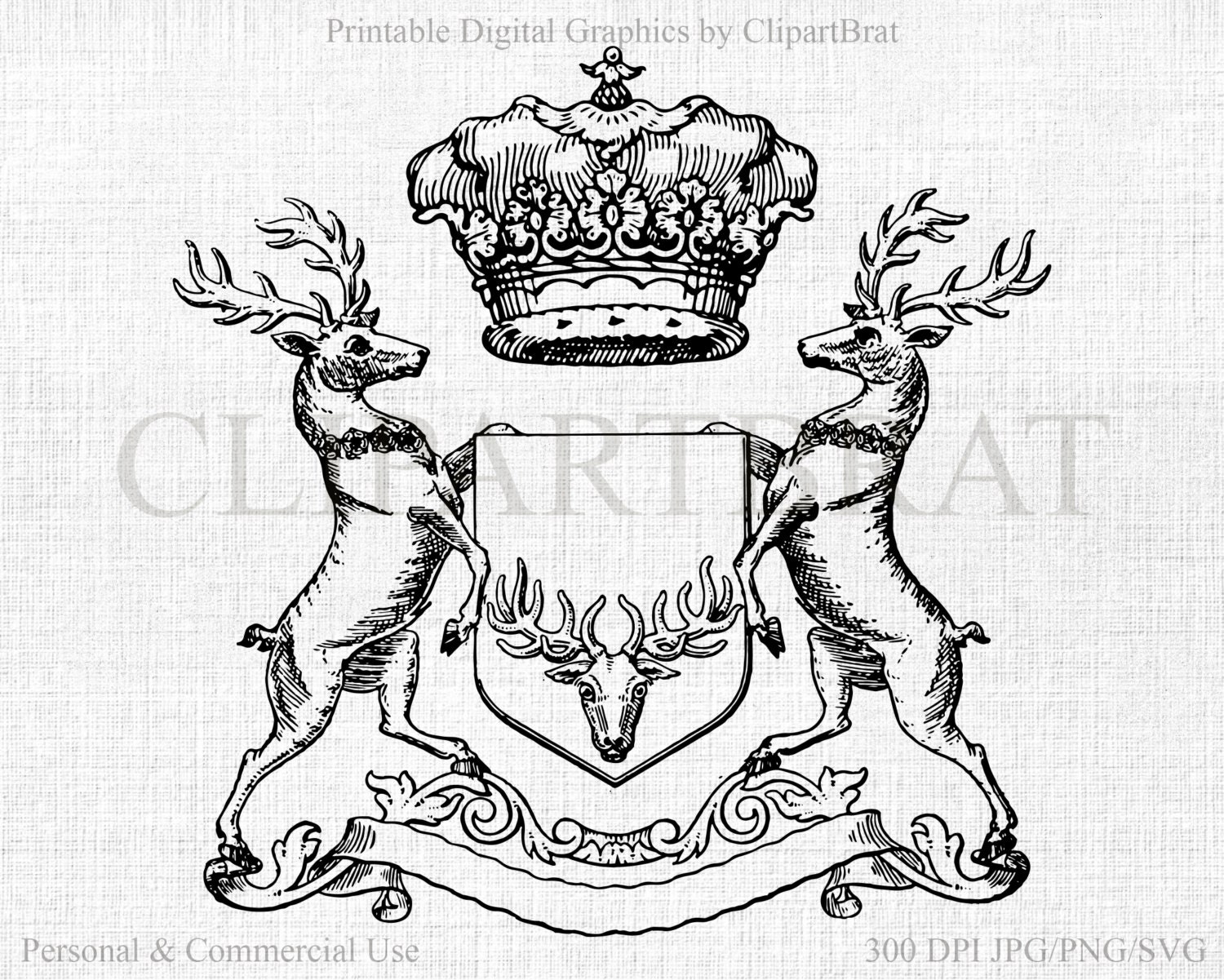 Download CROWN & DEER Clipart Commercial Use Clipart Antique Deer ...