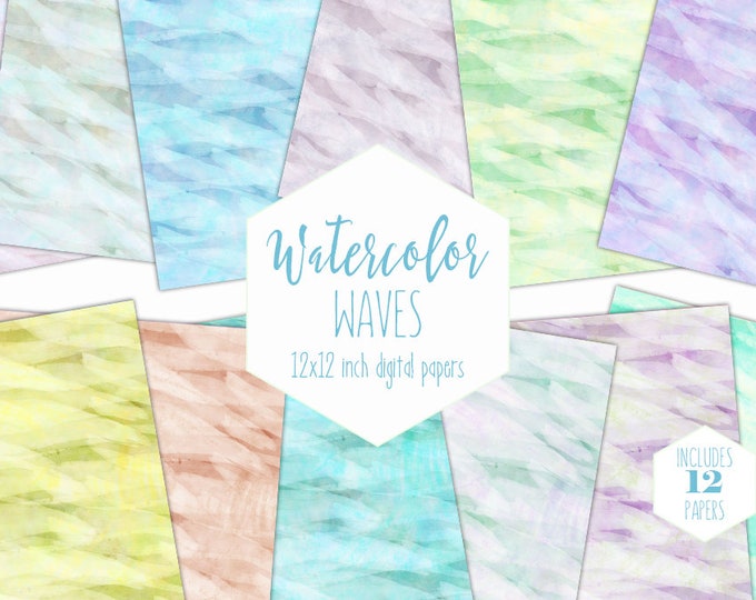RAINBOW WATERCOLOR Digital Paper Pack Light Backgrounds Abstract Waves Scrapbook Paper Pastel Wash Printable Textures Baby Shower Clipart