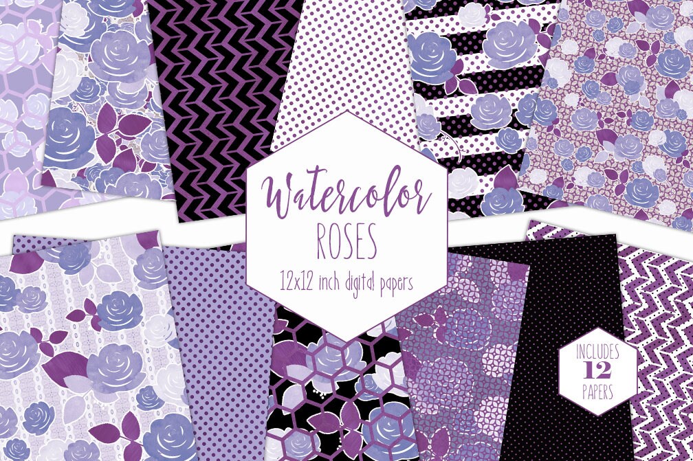 Ultra Violet Purple Floral Digital Paper Pack Commercial Use