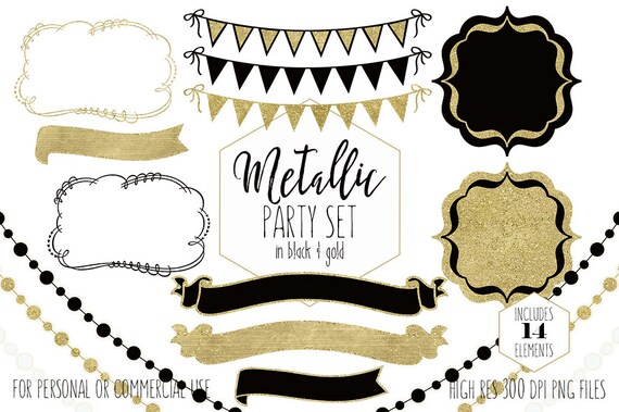 Black Gold Metallic Clipart For Commercial Use Clip Art Etsy