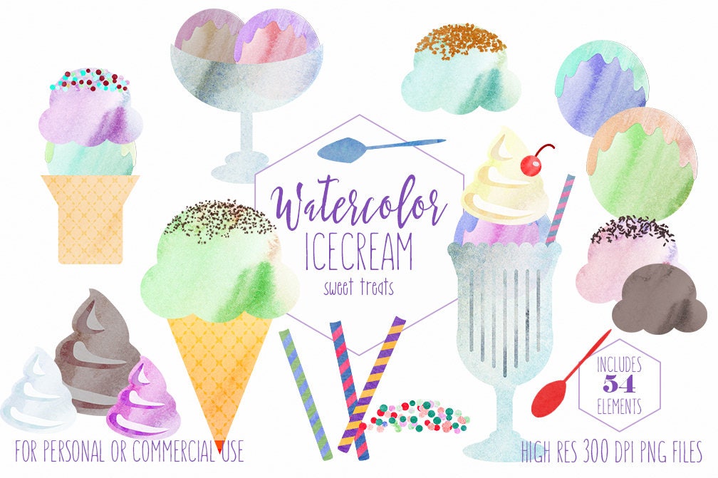 Download WATERCOLOR ICECREAM Clipart Commercial Use Ice Cream Clip ...