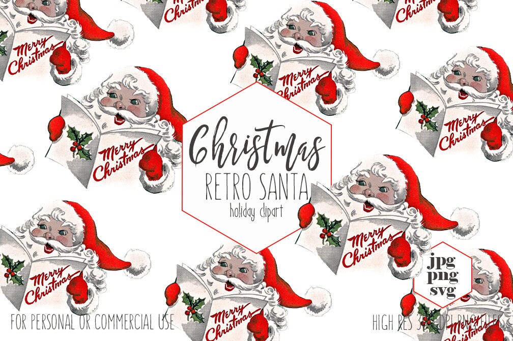 Retro Santa Claus Clipart For Commercial Use Vintage Holiday Clip Art Merry Christmas Invitation Kids Digital Graphics Vector Svg Png Jpg