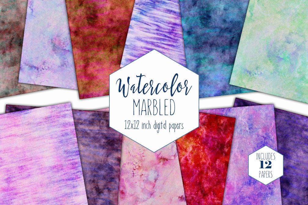 WATERCOLOR MARBLE Digital Paper Pack Commercial Use ...