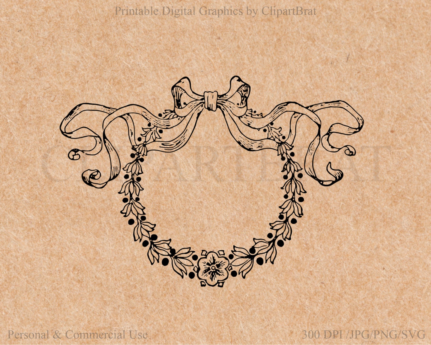 Download Floral Wreath Clipart Commercial Use Clipart Ribbon Bow Wreath Fabric Transfer Digital Stamp Wreath Bow Vector Graphic Jpg Png Svg