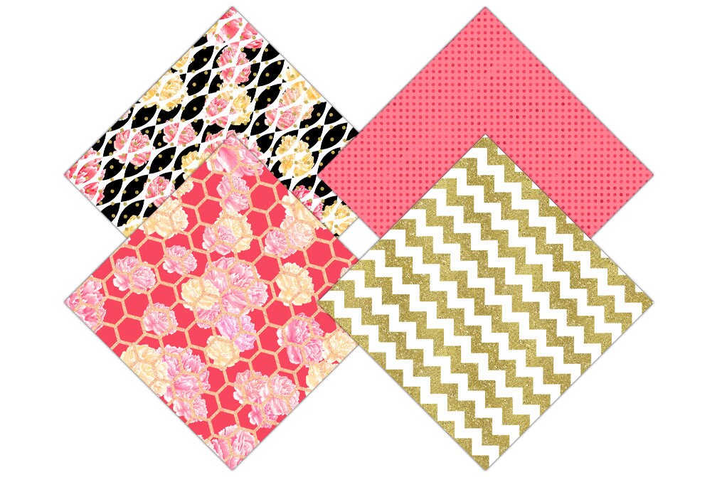 Download PINK WATERCOLOR FLORAL Digital Paper Pack Black White ...