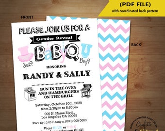 BabyQ gender reveal Baby Shower Party Invitation barbecue Coed shower Baby Q BBQ self editable printable invite instant download 5377