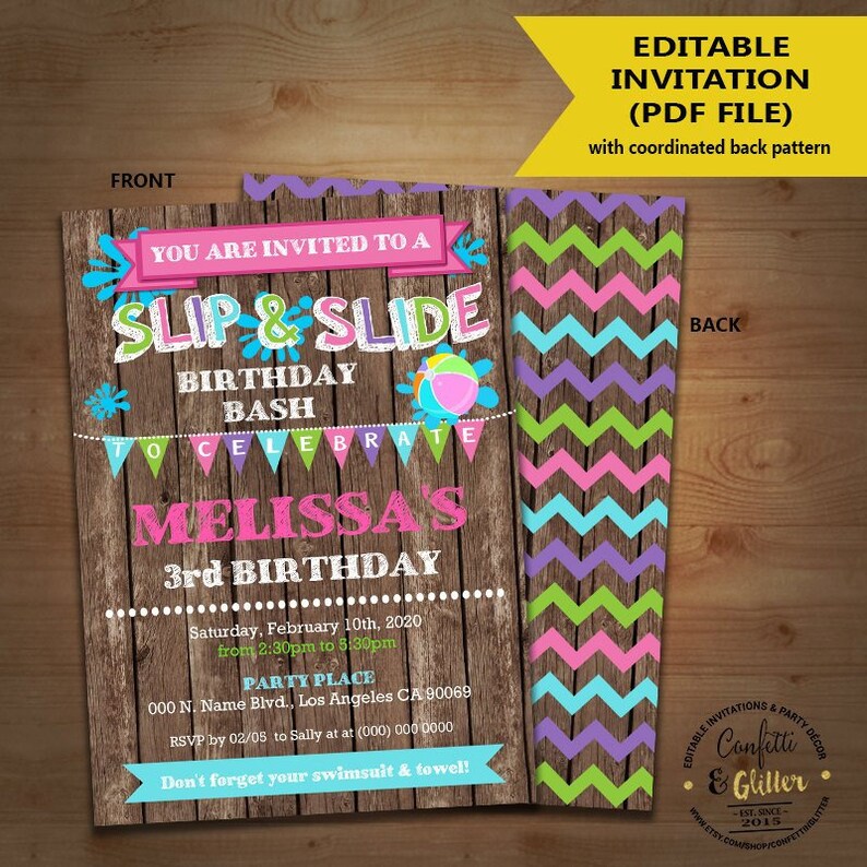 Slip N Slide Birthday Bash Invitation Backyard Pink Girl Pool Etsy