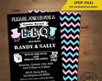 BabyQ gender reveal Baby Shower Party Invitation barbecue Coed shower Baby Q BBQ self editable printable invite instant download 5378