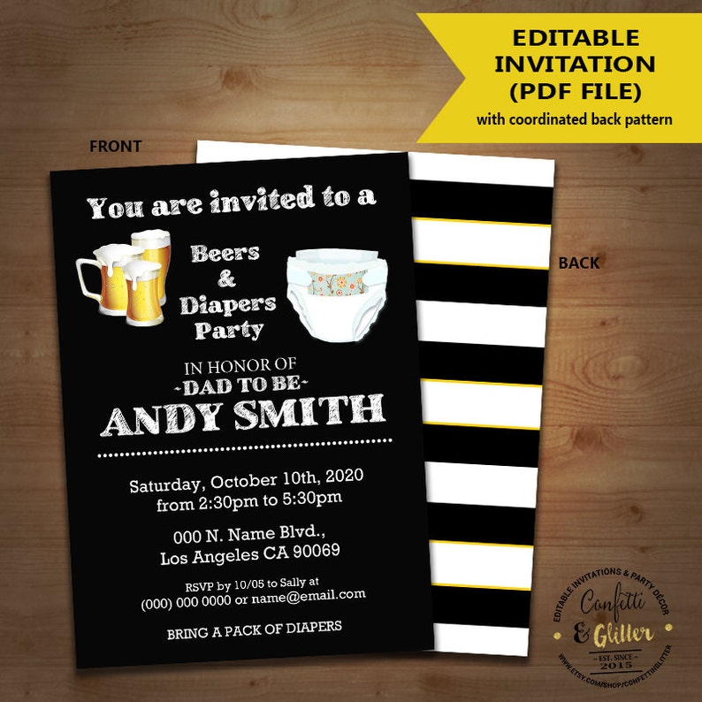 Beers Diapers Party Invitation Dadchelor Dad To Be Baby Etsy