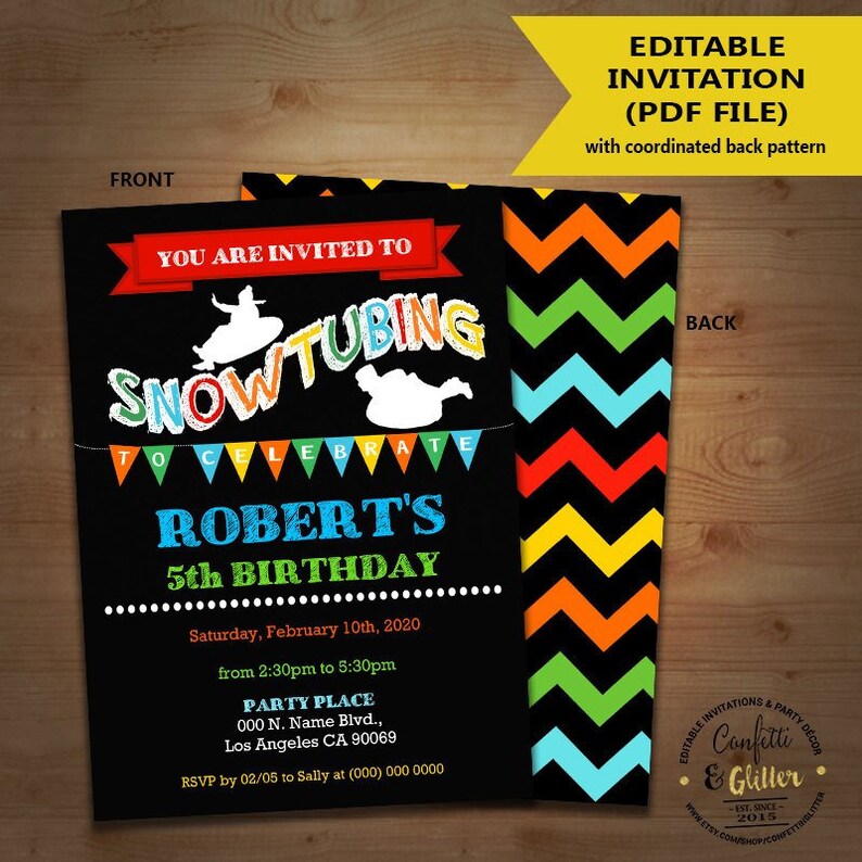 Snow Tubing Birthday Invitation Sledding Tubing Party Invite Etsy
