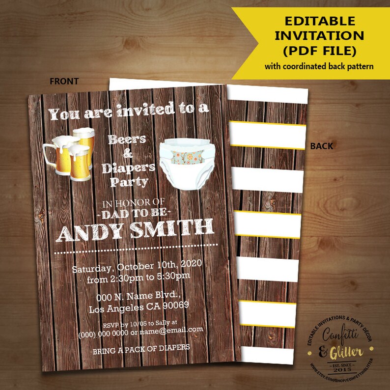 Beers Diapers Party Invitation Dadchelor Dad To Be Baby Etsy