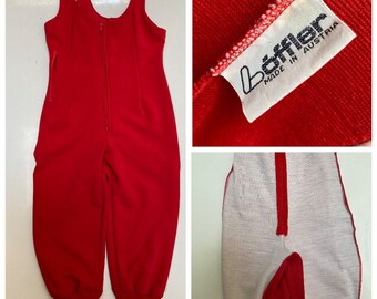 Vintage LOFFLER made in Austria Red Wool Blend Crop Ski Bibs, Snow Capris, Knitted Cuffs fit as size S-M