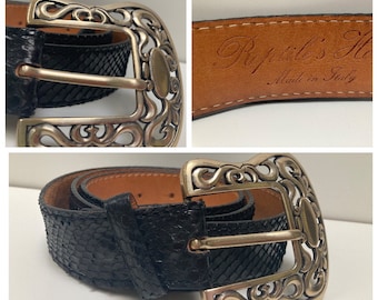 Reptile's House Milano Cinturón Devin Python negro con hebilla talla 50/95, hecho en Italia