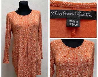 GUDRUN SJODEN Tunica floreale in micro modal, mini abito, taglia M. Made in Greece. Nuovo di zecca!