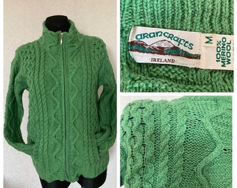 Aran Crafts Ireland Merino Green Wool Knitted Cardigan size M