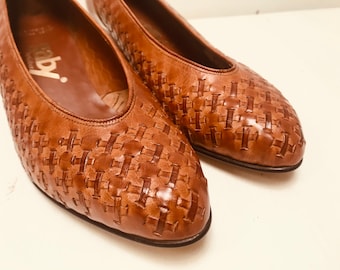 Gaby by Gabor Woven Cognac Leather Women Pumps, Low Heel Shoes, size 4 , 37 EU. Brand new